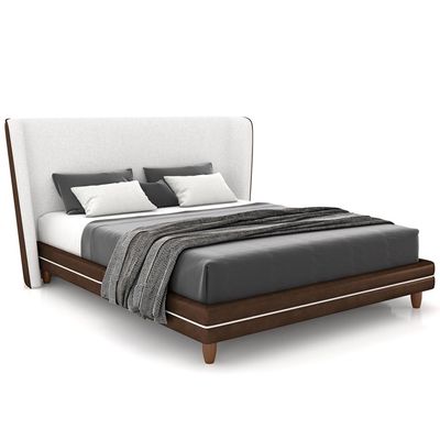 Cabeceira Casal Nilo 195cm Com Cama Pés Madeira Suném P05 Couríssimo Marrom Bouclê Cru - Lyam Decor