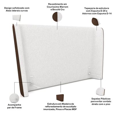 Cabeceira Casal Nilo 195cm Com Cama Pés Madeira Suném P05 Couríssimo Marrom Bouclê Cru - Lyam Decor