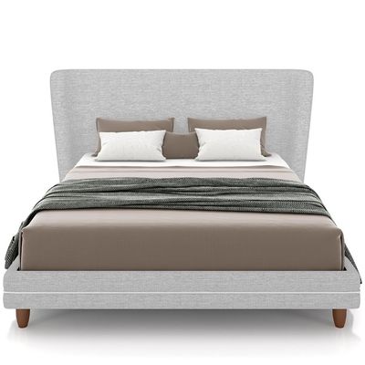 Cabeceira Casal Nilo 195cm Com Cama Pés Madeira Suném P05 Linho Cinza Claro - Lyam Decor