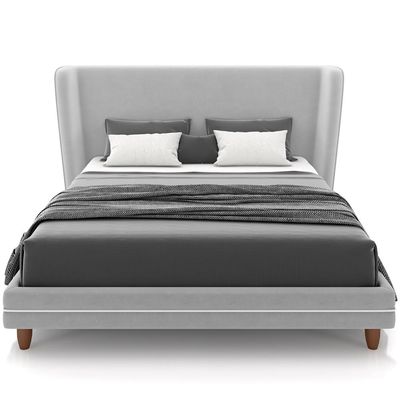 Cabeceira Casal Nilo 195cm Com Cama Pés Madeira Suném P05 Veludo Cinza - Lyam Decor