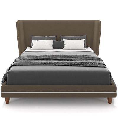 Cabeceira Casal Nilo 140cm Com Cama Pés Madeira Suném P05 Veludo Marrom - Lyam Decor