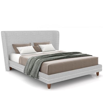 Cabeceira Casal Nilo 140cm Com Cama Pés Madeira Suném P05 Linho Cinza Claro - Lyam Decor