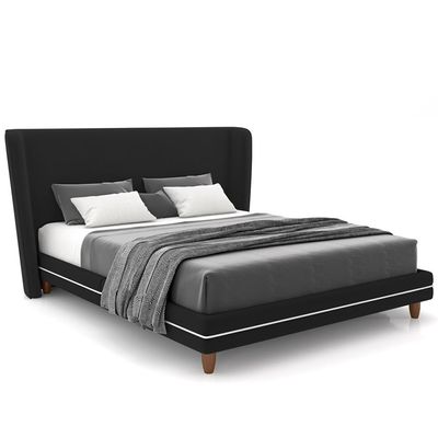Cabeceira Casal Nilo 195cm Com Cama Pés Madeira Suném P05 Veludo Preto - Lyam Decor