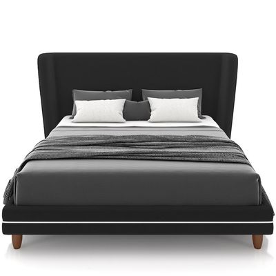 Cabeceira Casal Nilo 195cm Com Cama Pés Madeira Suném P05 Veludo Preto - Lyam Decor