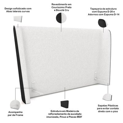 Cabeceira Cama Box Casal 140cm Nilo P05 Couríssimo Preto Bouclê Cru - Lyam Decor