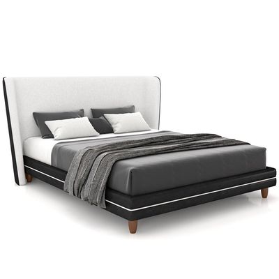 Cabeceira Casal Nilo 160cm Com Cama Pés Madeira Suném P05 Couríssimo Preto Bouclê Cru  - Lyam Decor
