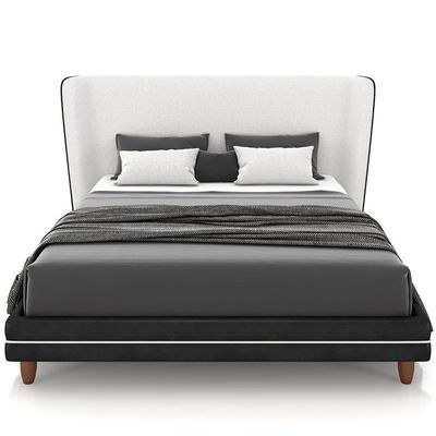 Cabeceira Casal Nilo 140cm Com Cama Pés Madeira Suném P05 Couríssimo Preto Bouclê Cru  - Lyam Decor
