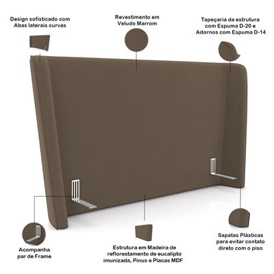 Cabeceira Cama Box Casal 140cm Nilo P05 Veludo Marrom - Lyam Decor