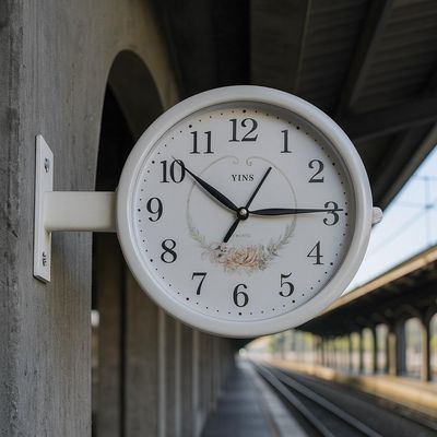 Relogio De Parede Dupla Face Vintage Estaçao De Trem Decorativo Retro Branco Luxo