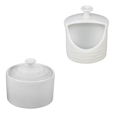KIT LE CREUSET AÇUCAREIRO E PORTA SAL EM CERÃMICA BRANCO
