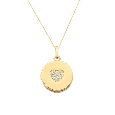 Colar Relicário Coração banhado em ouro 18k com zirconias -  2 fotos - corrente 45cm + 5cm