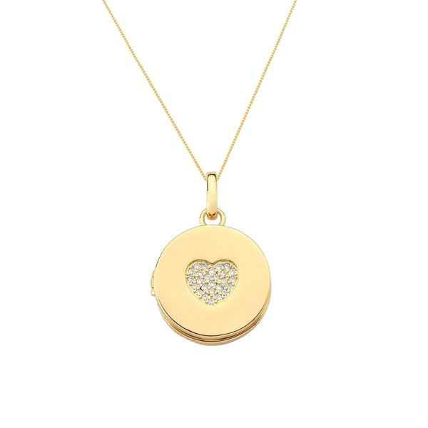 Colar Relicário Coração banhado em ouro 18k com zirconias - 2 fotos - corrente 45cm + 5cm