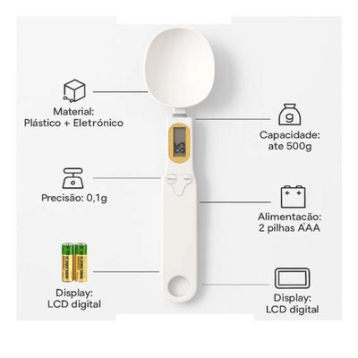 Colher Balança Dosadora Multifuncional Medidor Automático Alimentos 500gr Lcd Dieta Precisão 500 Gramas Eletrônico