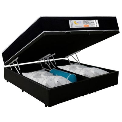 Cama Box Baú Queen Bipartido Sintético + Colchão Molas Ensacadas Sereneprime Sonnolux 158x198x69 Preto