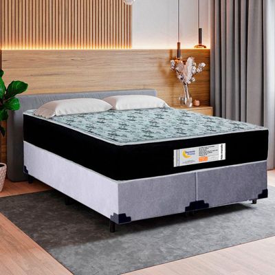 Cama Box Queen Bipartido Suede + Colchão Molas Ensacadas Sereneprime Sonnolux 158x198x65 Cor:cinza
