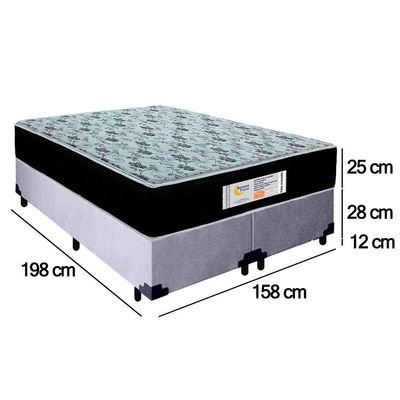 Cama Box Queen Bipartido Suede + Colchão Molas Ensacadas Sereneprime Sonnolux 158x198x65 Cor:cinza