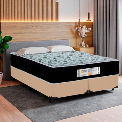 Cama Box Queen Bipartido Sintético + Colchão Molas Ensacadas Sereneprime Sonnolux 158x198x65 Cor:bege