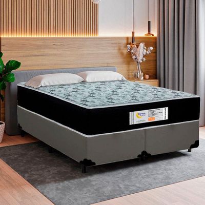 Cama Box Queen Bipartido Sintético + Colchão Molas Ensacadas Sereneprime Sonnolux 158x198x65 Cinza