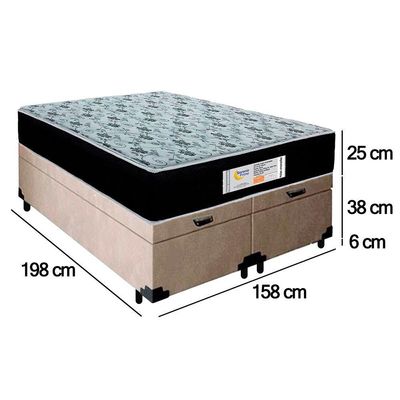 Cama Box Baú Queen Bipartido Suede + Colchão Molas Ensacadas Sereneprime Sonnolux 158x198x69 Bege