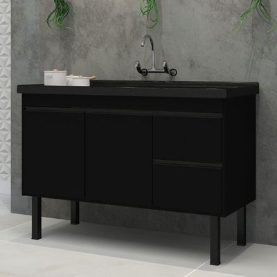 Gabinete Preto Para Cozinha Color Em Madeira Mdf De 1,14 Metros Para Pias De 1,20 Metros - 275 - Primatto