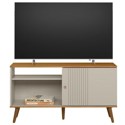 Rack Para Sala De Estar Tv 50 Pol 120cm Pés Palito Odem L05 Nature Off White - Lyam Decor