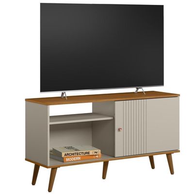Rack Para Sala De Estar Tv 50 Pol 120cm Pés Palito Odem L05 Nature Off White - Lyam Decor