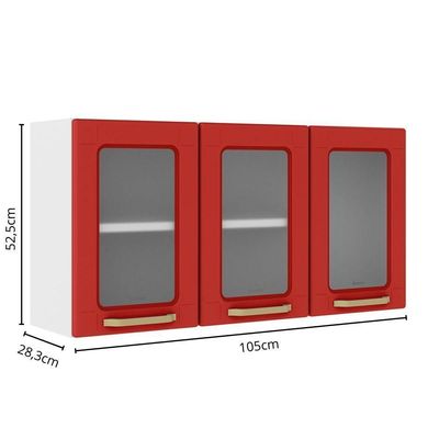 Armário Aéreo Aço 3portas De Vidro Vermelho Colors Bertolini Vermelho/branco
