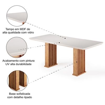 Mesa Sala De Jantar Tampo Com Vidro Mond 2m Madeirado/off White Viero
