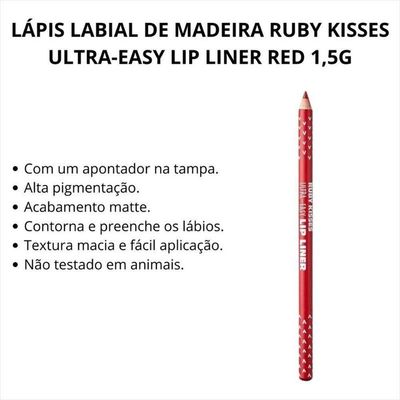Ruby Kisses Lápis De Boca Lip Liner Red