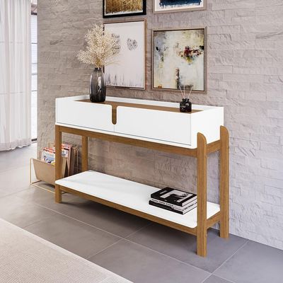 Aparador Lizz - 2 Gavetas Em Mdf-mdp Branco-cedro - Casa D