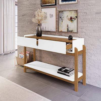 Aparador Lizz - 2 Gavetas Em Mdf-mdp Branco-cedro - Casa D