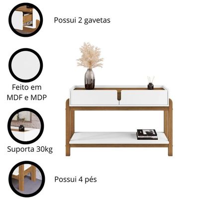 Aparador Lizz - 2 Gavetas Em Mdf-mdp Branco-cedro - Casa D
