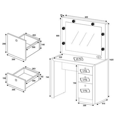 Penteadeira Camarim Compacta 3 Gavetas Branco Tecno Mobili