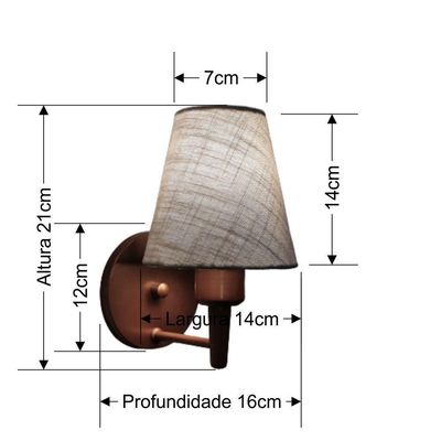 Arandela Cone Md-2004 Base Cobre Cúpula Em Tecido 14-14x07cm Rustico Cinza - Bivolt