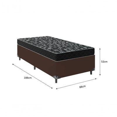 Cama Box Solteiro 88 Tecido Sintético Marrom Com Colchão Espuma D20 - Tampo Preto 12cm