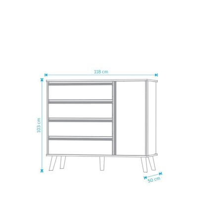 Cômoda Retro Théo 04 Gavetas 01 Porta Mdf Moveis Peroba Amendoa-off White