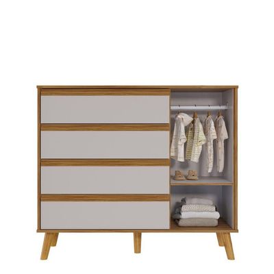 Cômoda Retro Théo 04 Gavetas 01 Porta Mdf Moveis Peroba Amendoa-off White
