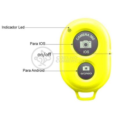 Controle Remoto Disparador Foto Bluetooth Selfie Amarelo Nº5