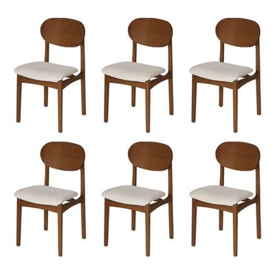 Conjunto 6 Cadeiras De Jantar Samba Estrutura Reforçada Jequitibá Nozes Linho Bege
