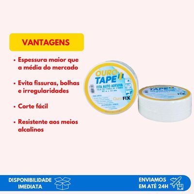 Kit 3 Fitas Telada 90m x 50mm Fibra De Vidro Drywall Gesso Junta Trincas Isopor Auto-adesiva Trançada