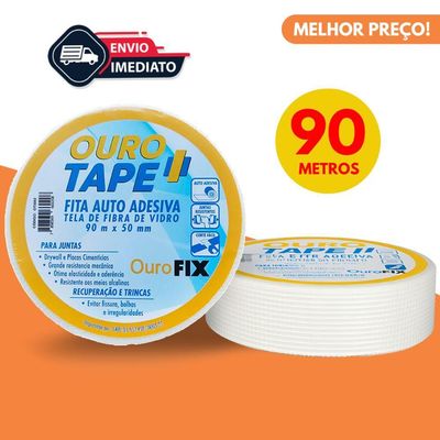 Kit 3 Fitas Telada 90m x 50mm Fibra De Vidro Drywall Gesso Junta Trincas Isopor Auto-adesiva Trançada