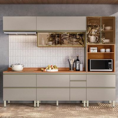 Cozinha Modulada Proença 5 Peças Com Aéreo 80cm Nogueira Touch-nude Prime Tx - Demartêz
