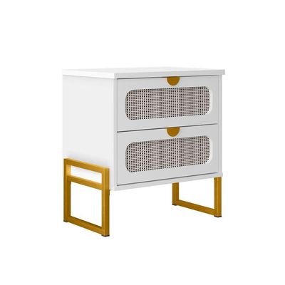 Mesa De Cabeceira Titanium Estilo Industrial Com Pés De Ferro - Branco / Dourado