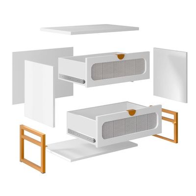 Mesa De Cabeceira Titanium Estilo Industrial Com Pés De Ferro - Branco / Dourado