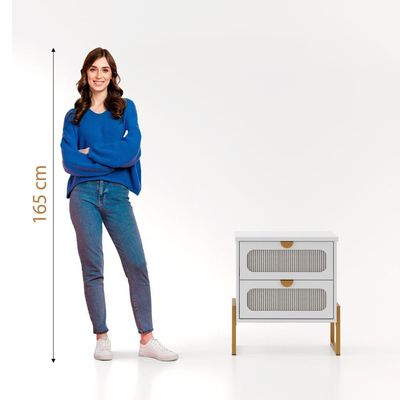 Mesa De Cabeceira Titanium Estilo Industrial Com Pés De Ferro - Branco / Dourado