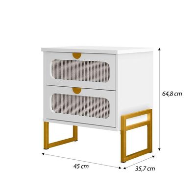 Mesa De Cabeceira Titanium Estilo Industrial Com Pés De Ferro - Branco / Dourado