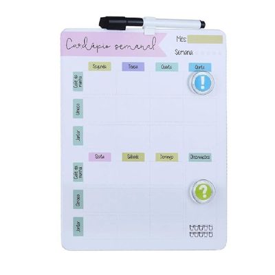 Lousa Magnética Cardápio Semanal 28×21 Cm Planner De Refeições Com Caneta E ímãs Para Geladeira