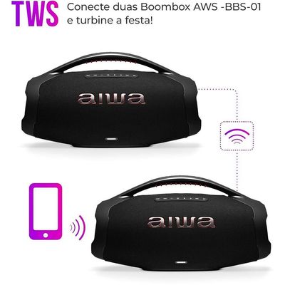 Caixa De Som Boombox Plus Aiwa BBS-01B 200W BT 30H IP66 USB