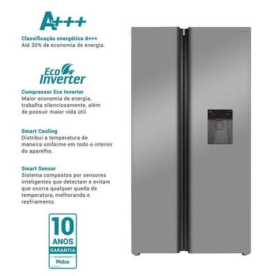 Geladeira 486L Philco Inverter SidebySide Inox PRF504ID 220V