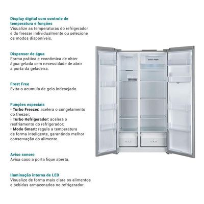 Geladeira 486L Philco Inverter SidebySide Inox PRF504ID 220V